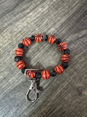 Kids Basketball Bead Keyring Bracelet - Orange & Black